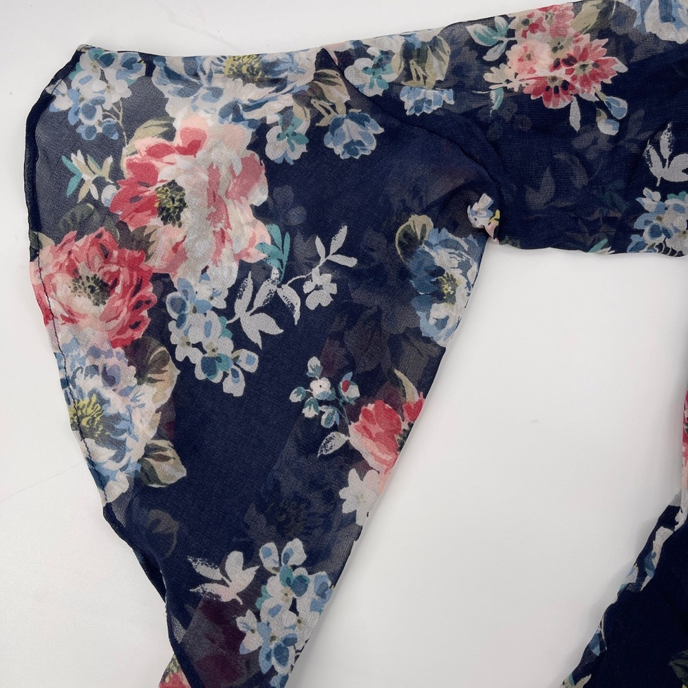 White House Black Market Floral Chiffon Ruffle Long Sleeve Blouse Top Size 8 - Picture 6 of 8